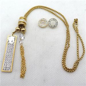 stainless steel necklace and earring, gold plated, approx 2.5mm, 12-50mm, 70mm, 14mm dia