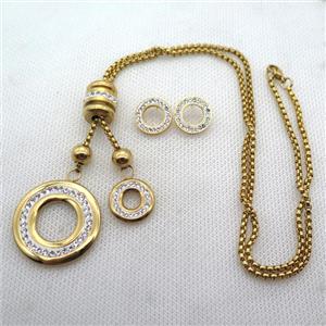 stainless steel necklace and earring, gold plated, approx 2.5mm, 15mm, 30mm, 14mm dia