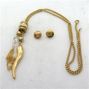 stainless steel necklace and earring, capsicum, gold plated, approx 2.5mm, 10-40mm, 70mm, 12mm dia