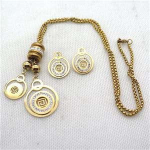 stainless steel necklace and earring, gold plated, approx 2.5mm, 18mm, 26mm, 18mm dia