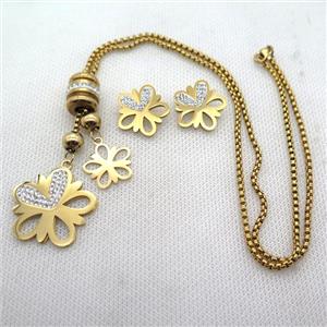 stainless steel necklace and earring, gold plated, approx 2.5mm, 18mm, 30mm, 20mm dia