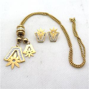 stainless steel necklace and earring, gold plated, approx 2.5mm, 16-20mm, 18-34mm, 18-20mm