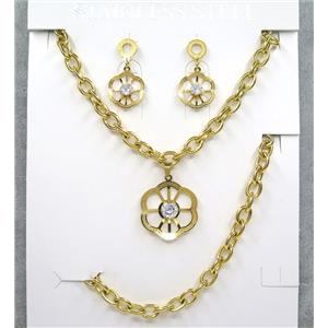 stainless steel necklace and earrings, bracelet, gold plated, approx 8-30mm, 42cm length, 20cm length