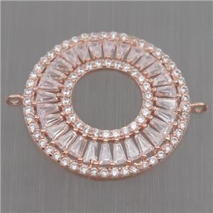 Sterling Silver donut connector paved zircon, rose gold, approx 23mm dia