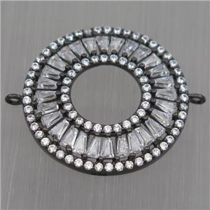 Sterling Silver donut connector paved zircon, black plated, approx 23mm dia