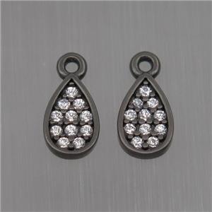 Sterling Silver teardrop pendant paved zircon, black plated, approx 4.5-7mm