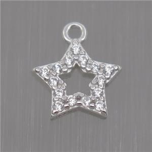 Sterling Silver star pendant paved zircon, platinum plated, approx 8mm dia