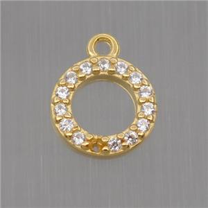 Sterling Silver circle pendant paved zircon, gold plated, approx 8mm dia