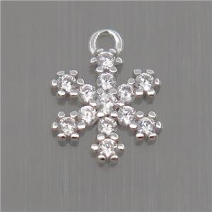 Sterling Silver snowflake pendant paved zircon, platinum plated, approx 8mm dia