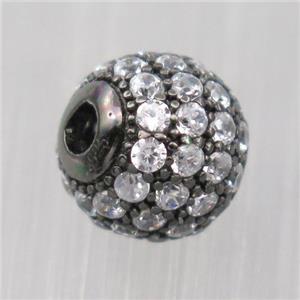 round Sterling Silver beads paved zircon, black plated, approx 6mm dia