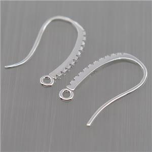 Sterling Silver hook Earrings pave zircon with loop, platinum plated, approx 10-18mm