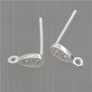 Sterling Silver studs Earrings paved zircon, silver plated, approx 3-5mm