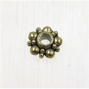 tibetan silver zinc daisy beads, non-nickel, antique gold, approx 6mm dia