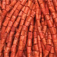 red Coral beads, tube, approx 15-30mm