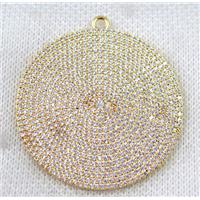 copper circle pendant paved zircon, gold plated, approx 42mm dia