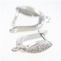 Copper Latchback Earring Pave Zircon With Loop Platinum Plated, approx 10-15mm