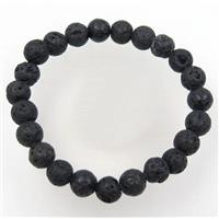 black lava stone bead bracelet, round, stretchy, approx 8mm, 60mm dia