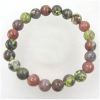 pink plum blossom jasper beads bracelet, round, stretchy, approx 8mm, 60mm dia
