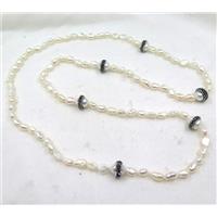 white freshwater pearl necklace pave rhinestone, approx 50cm length