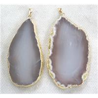 gray agate slice pendant, freeform, gold plated, approx 20-70mm