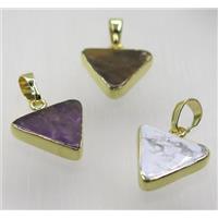 mix gemstone triangle pendant, gold plated, approx 16x16x16mm