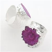 hotpink Solar Quartz Druzy Rings, silver plated, approx 20-30mm
