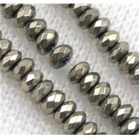 hematite beads, faceted rondelle, pyrite color, approx 2x3mm