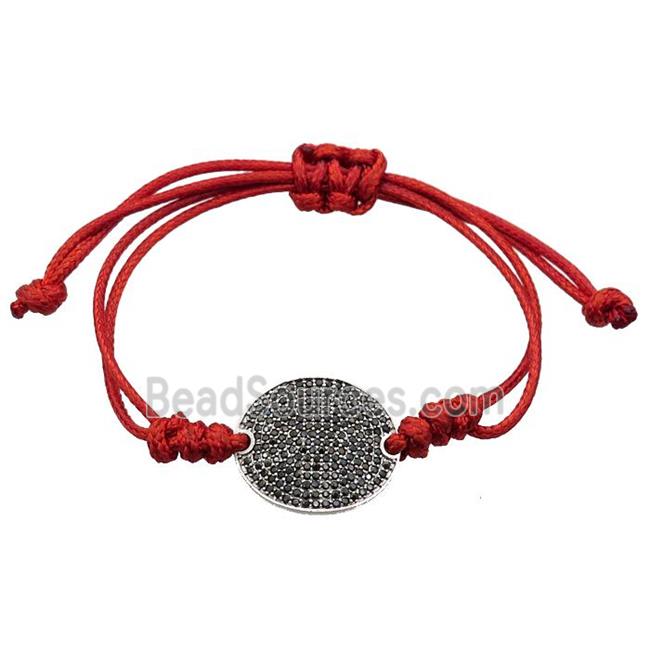 red Waxed Fabric Bracelet, adjustable