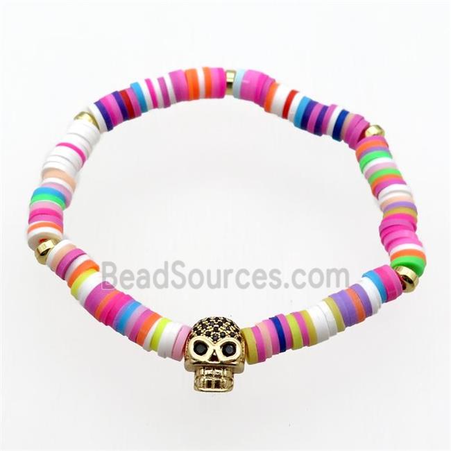 Polymer Clay Bracelet with Skull charm, stretchy