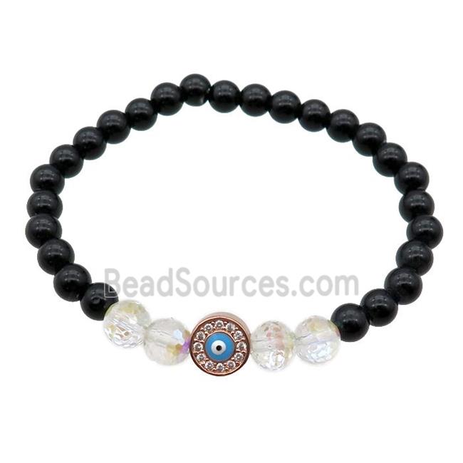 black agate bracelet with evil eye, stretchy