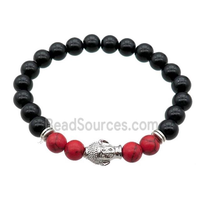 black Onyx Agate Bracelet with buddha, stretchy