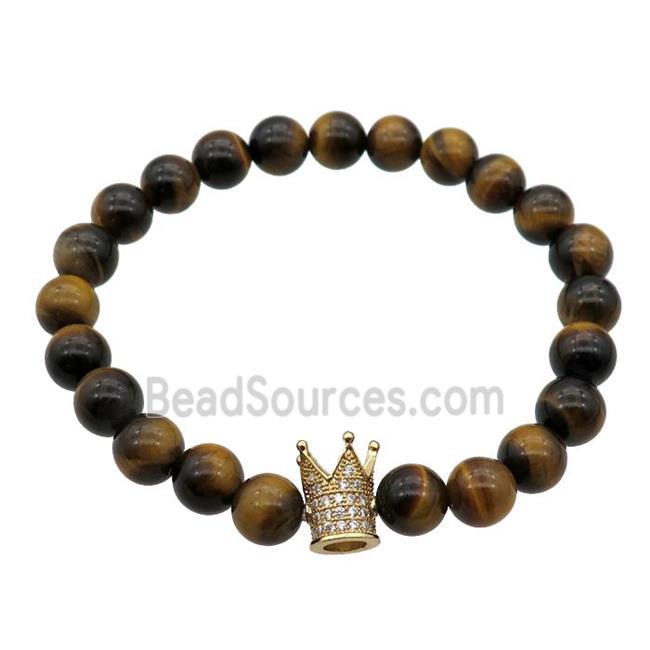 Tiger eye stone Bracelet with crown, stretchy