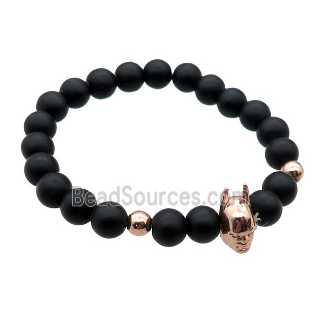 black matte Onyx Agate Bracelet with helmet, stretchy