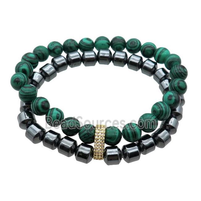 malachite and hematite bracelet, stretchy