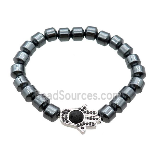 black Hematite Bracelets with hamsahand, stretchy