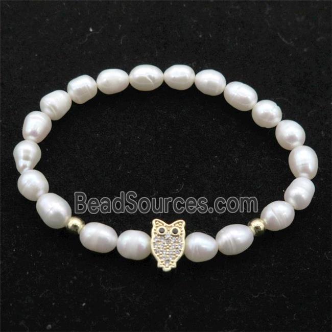 Pearl Bracelet with owl, stretchy