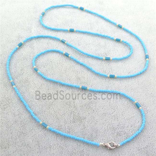 blue Glass Seed Beaded Necklace