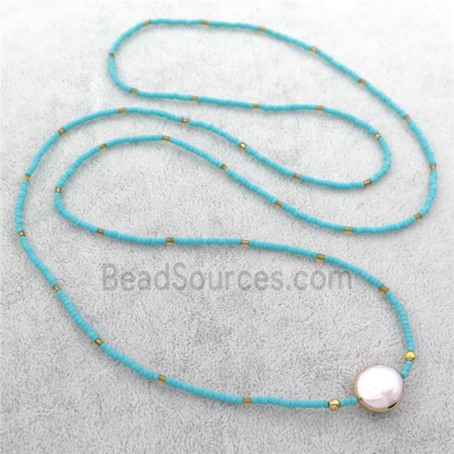 green Glass Seed Beaded Necklace