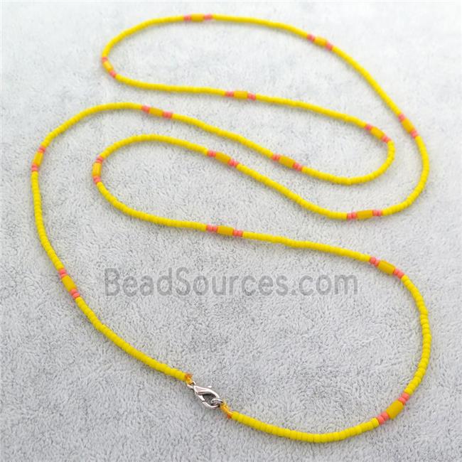 yellow Glass Seed Beaded Necklace