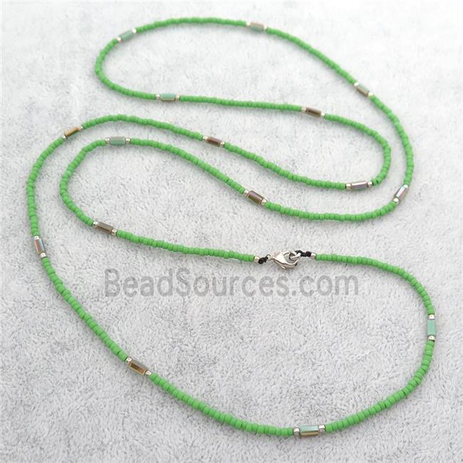 green Glass Seed Beaded Necklace