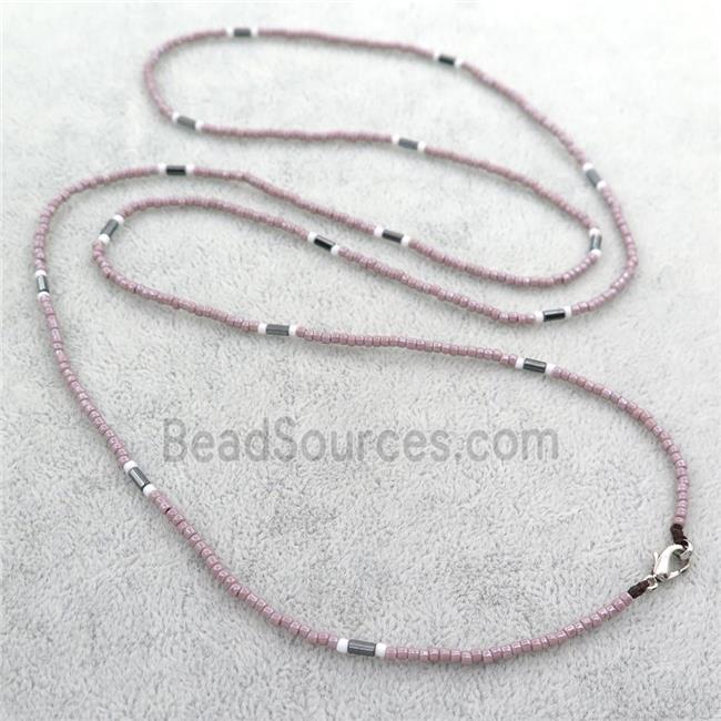 purple Glass Seed Beaded Necklace