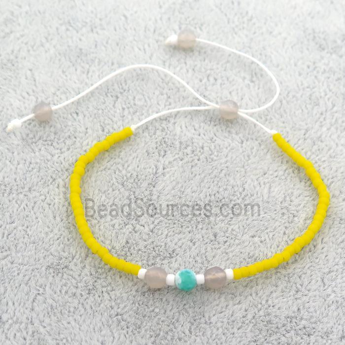 yellow Glass Seed Beaded Bracelet, adjustable