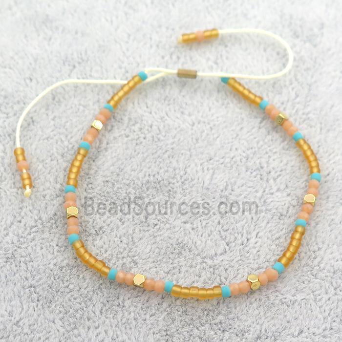 golden Glass Seed Beaded Bracelet, adjustable