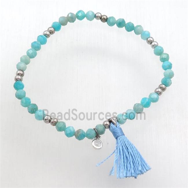 green Amazonite Bracelet with tassel, stretchy