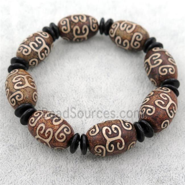 Dzi Agate Beaded Bracelet, stretchy