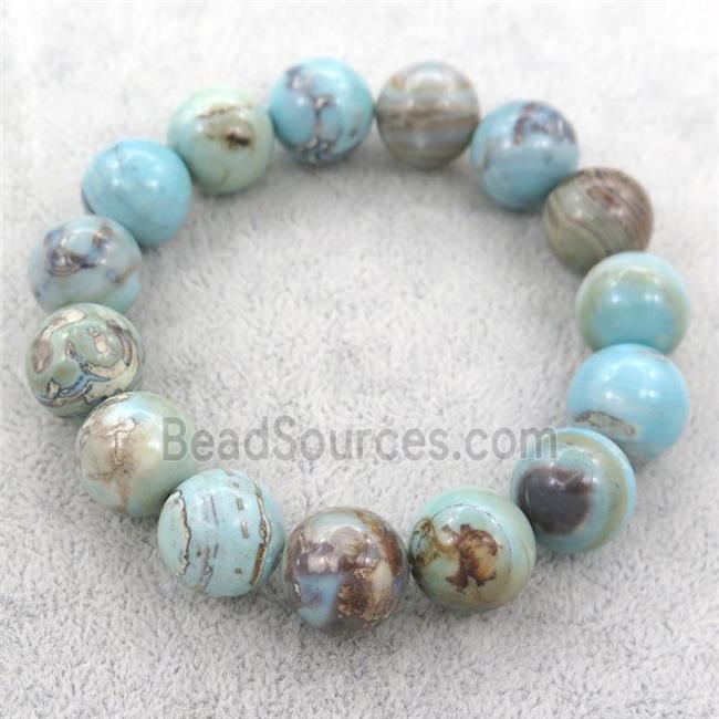 dye Agate Bracelet, turq, stretchy