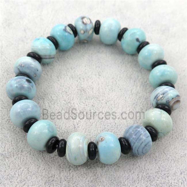 dye Agate Bracelet, turq, stretchy