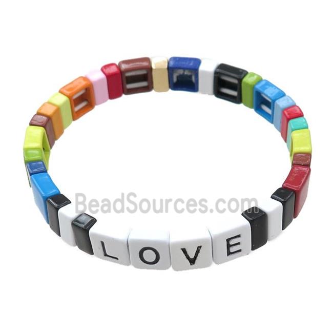 alloy Bracelets, LOVE, enameled, stretchy