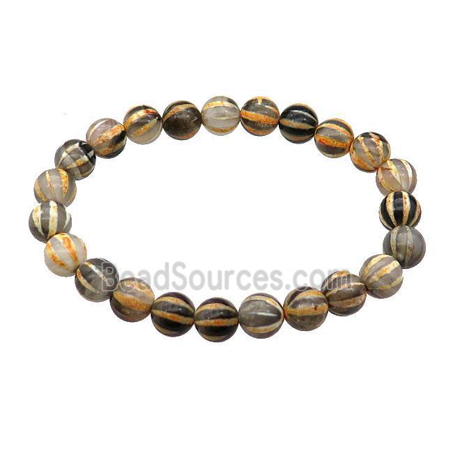 stretchy yellow Tibetan Agate bracelet pumpkin round