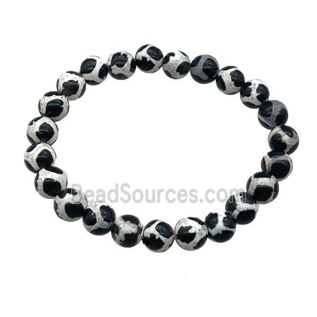 black stretchy Tibetan Agate bracelet football round